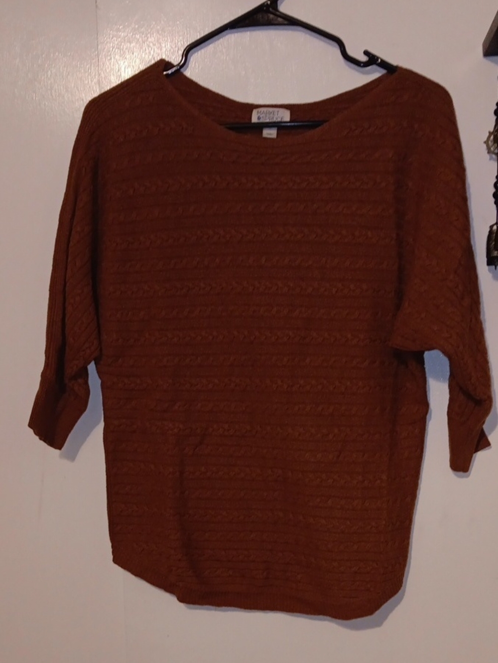 Market & Spruce Rust Cable-Knit Scoop Neck Sweater